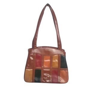 MCM Shoulder Bag Purse Color Block Cognac Red Orange Gold Green Vintage New